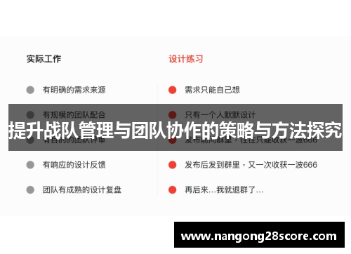 提升战队管理与团队协作的策略与方法探究